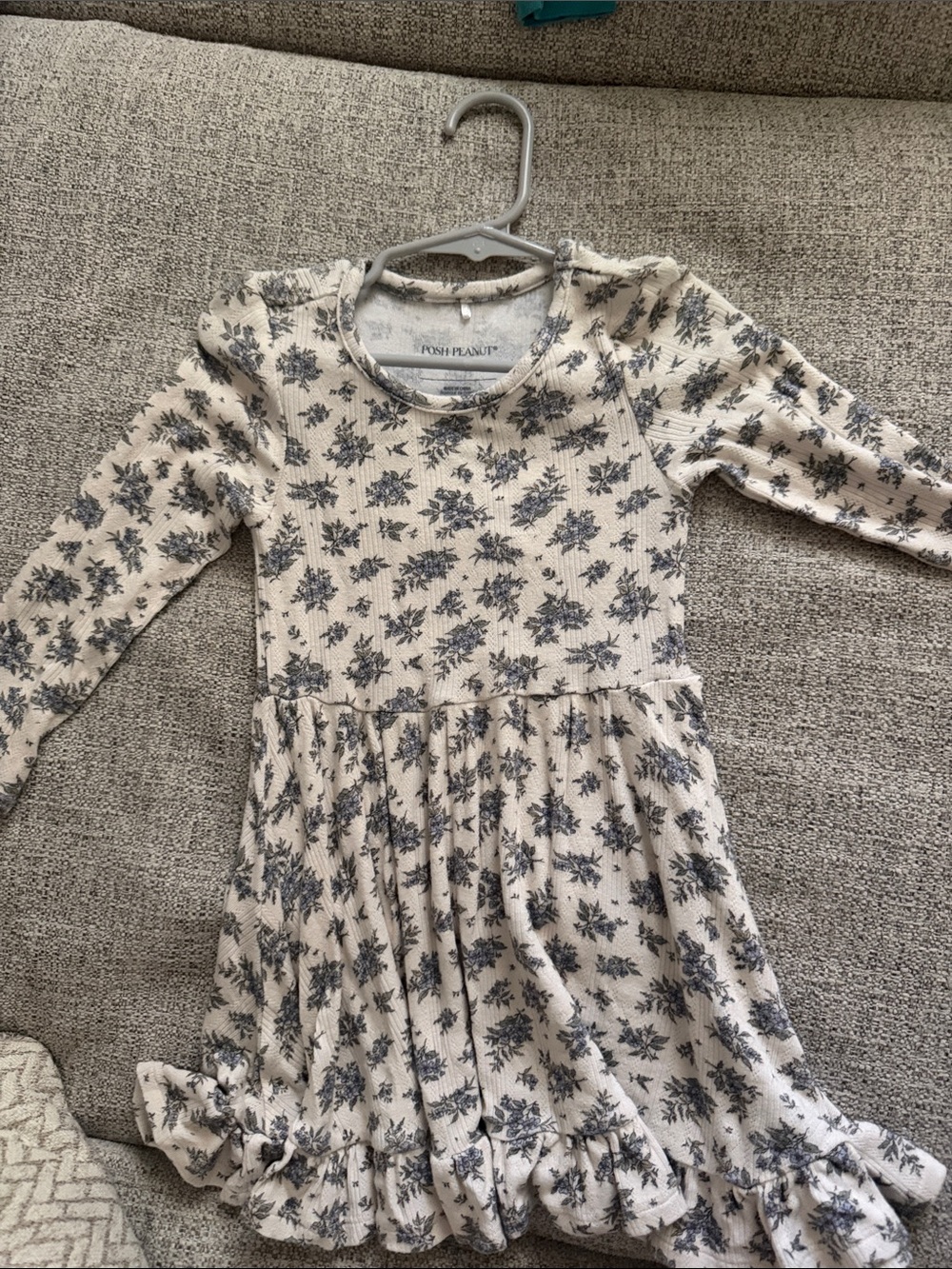 Posh Peanut Cream Dress with Blue Floral Pattern